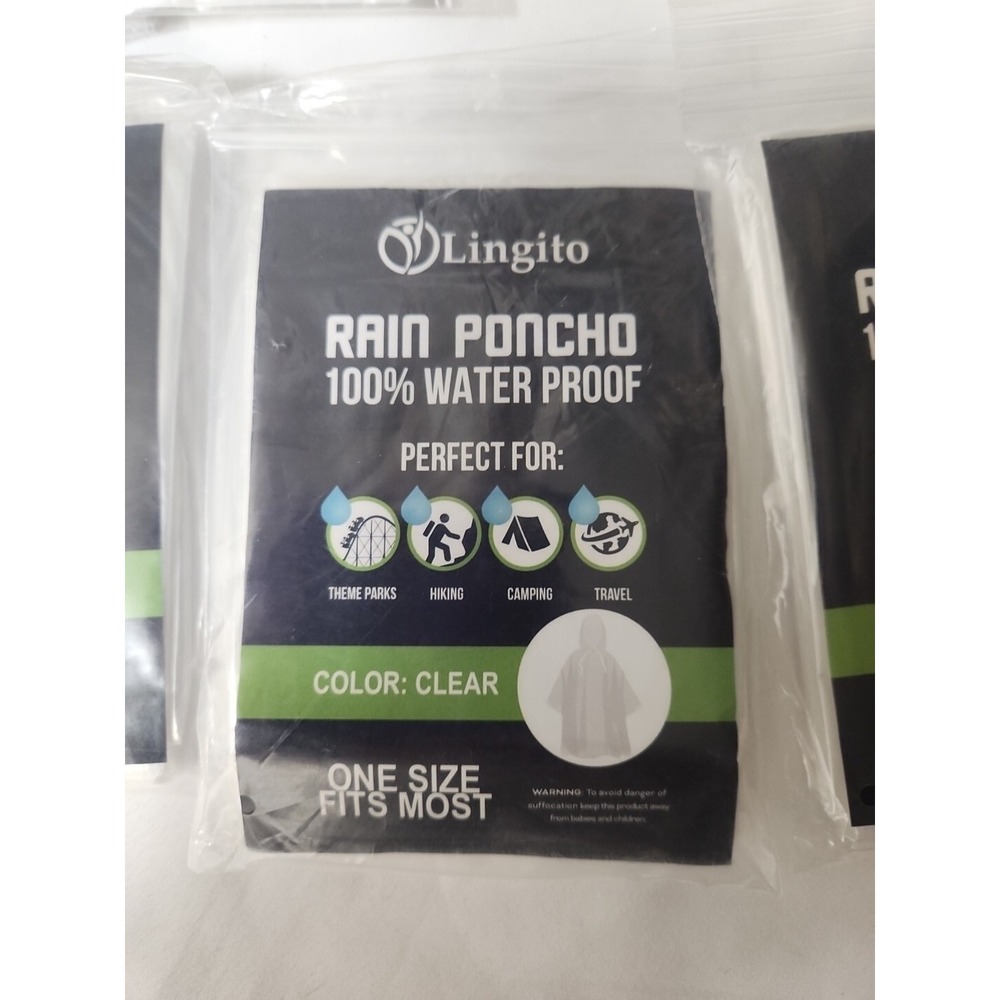 PACK Of 6 Clear RAIN PONCHOS Lingito 100% One Size Fit Most Lightweight‎ W/hoods